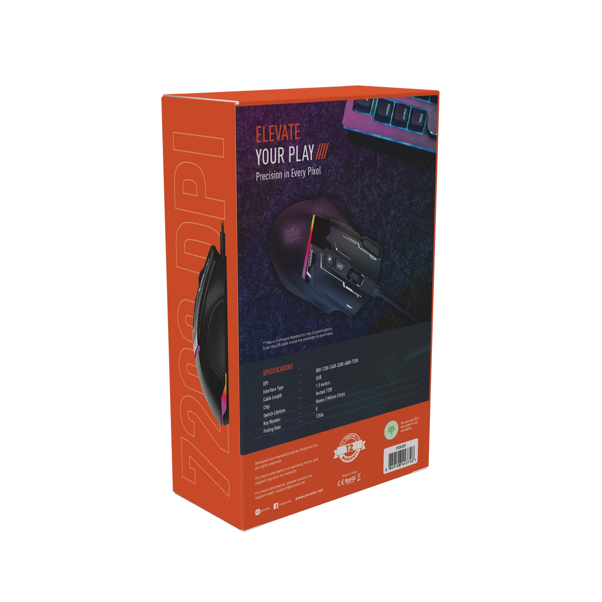 ماوس جيمينج سلكي RGB بدقة 7200 DPI مع 8 أزرار قابلة للبرمجة – بورودو Porodo Gaming-4