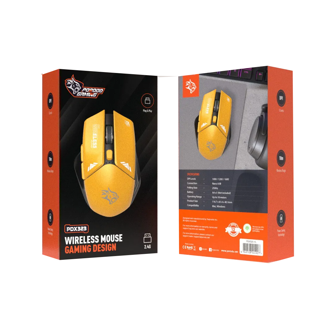 Porodo Gaming PDX323 Wireless Mouse – 2.4G Gaming Design Mouse