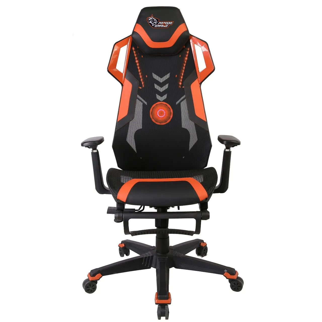 Ergonomic Gaming Chair with Molded Foam, 3D Armrests & Footrest – Porodo – Black & Orange
