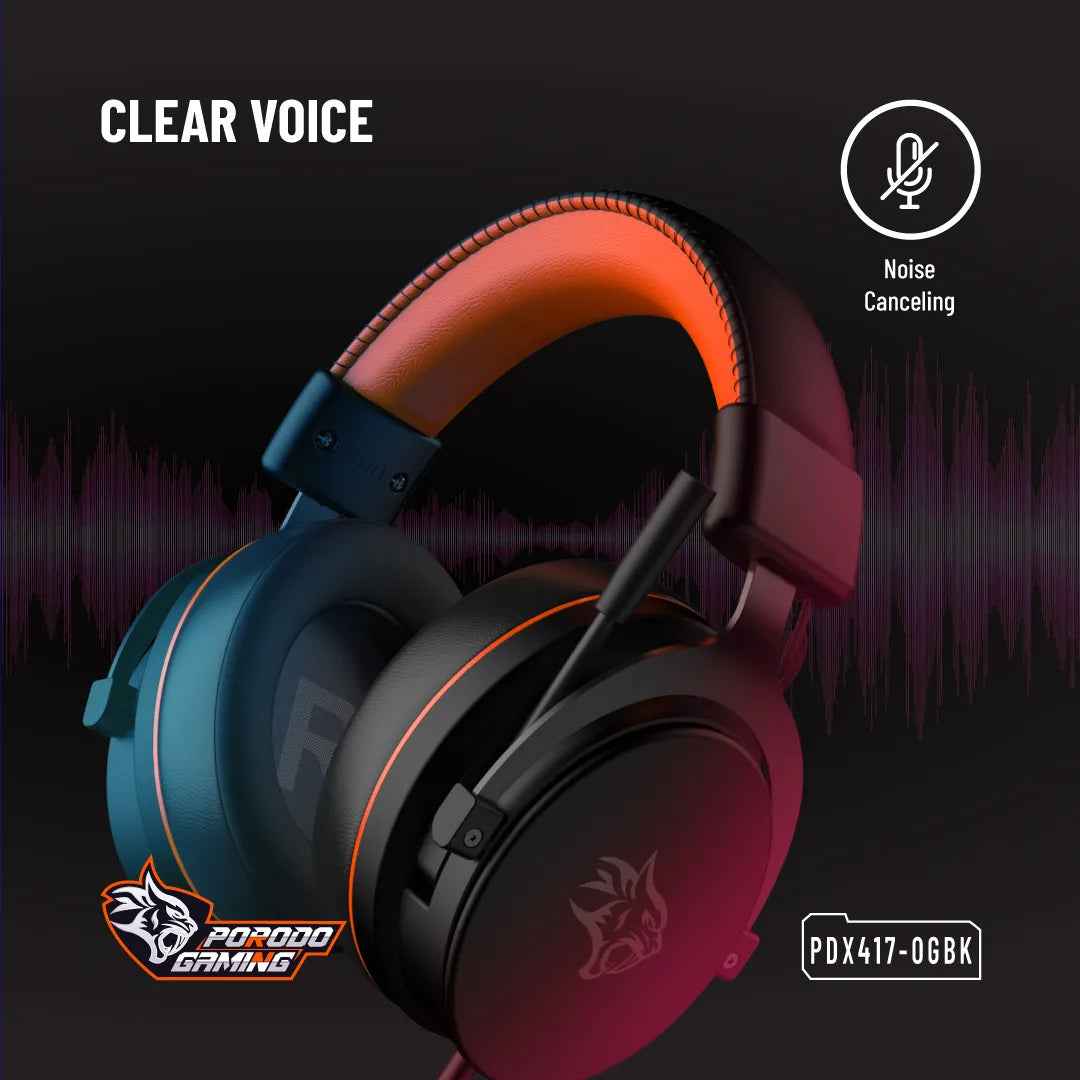 Porodo Gaming 7.1 Surround RGB Headset Noise Cancelling Mic USB Black