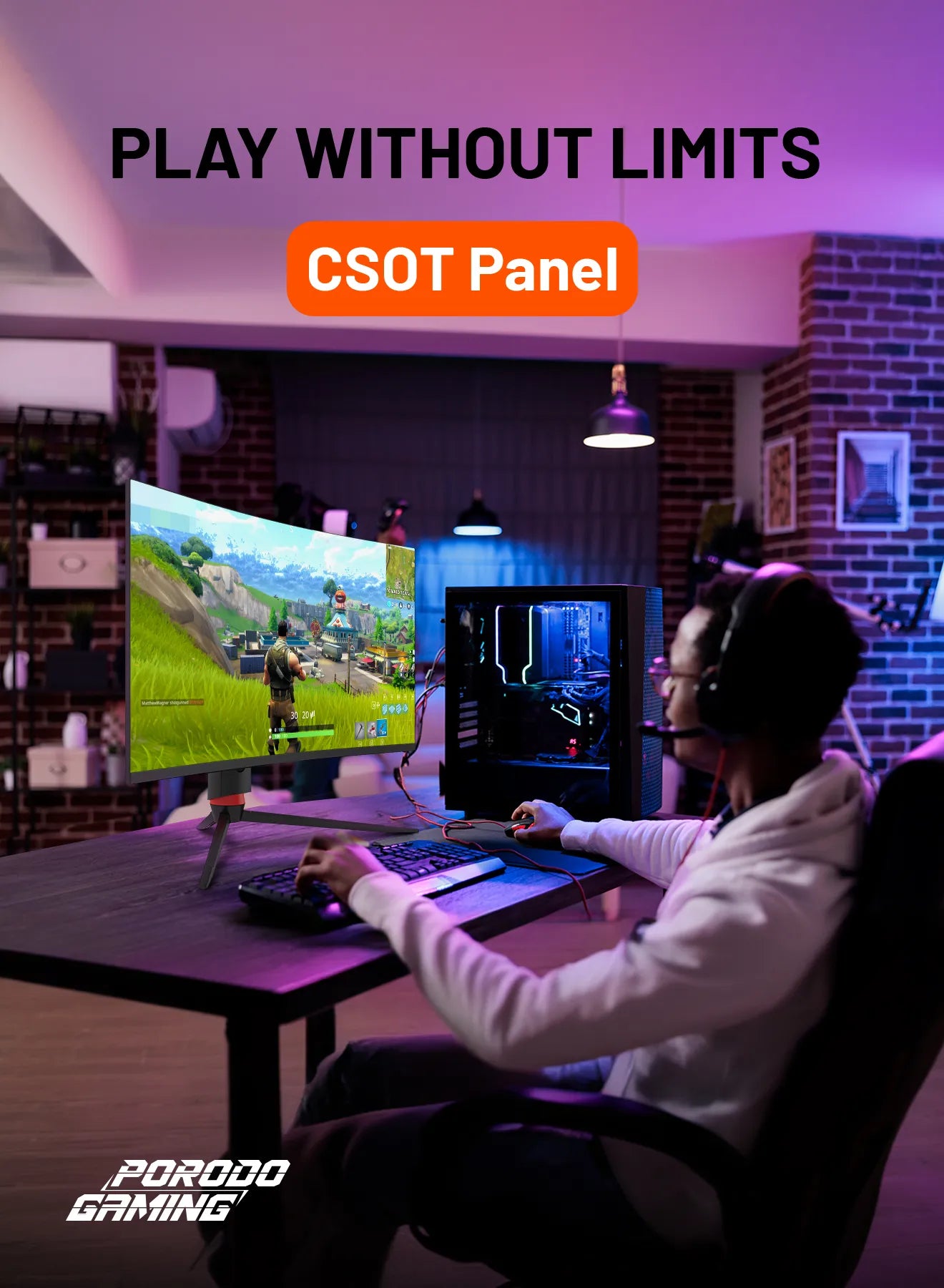 شاشة جيمينج منحنية 27 بوصة FHD بتردد 240Hz مع إضاءة RGB – بورودو Porodo Gaming
