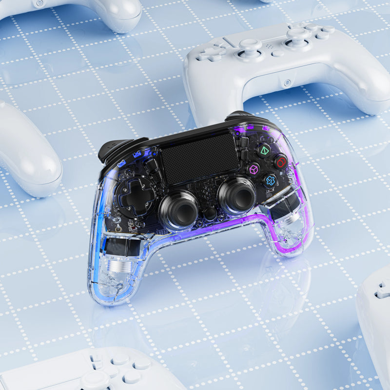 يد تحكم ألعاب PS4 شفافة بإضاءة RGB واتصال بلوتوث – بورودو-3