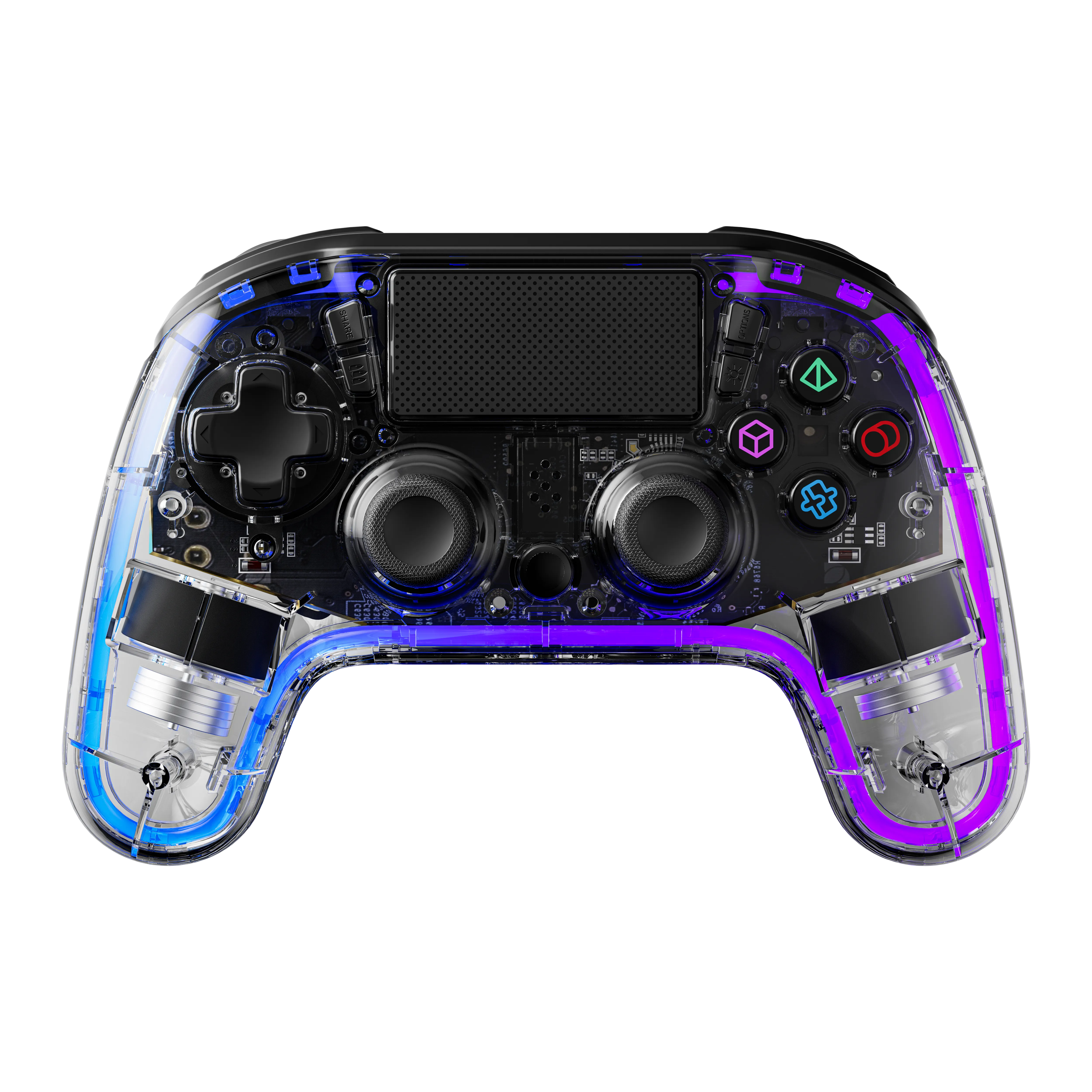 يد تحكم ألعاب PS4 شفافة بإضاءة RGB واتصال بلوتوث – بورودو