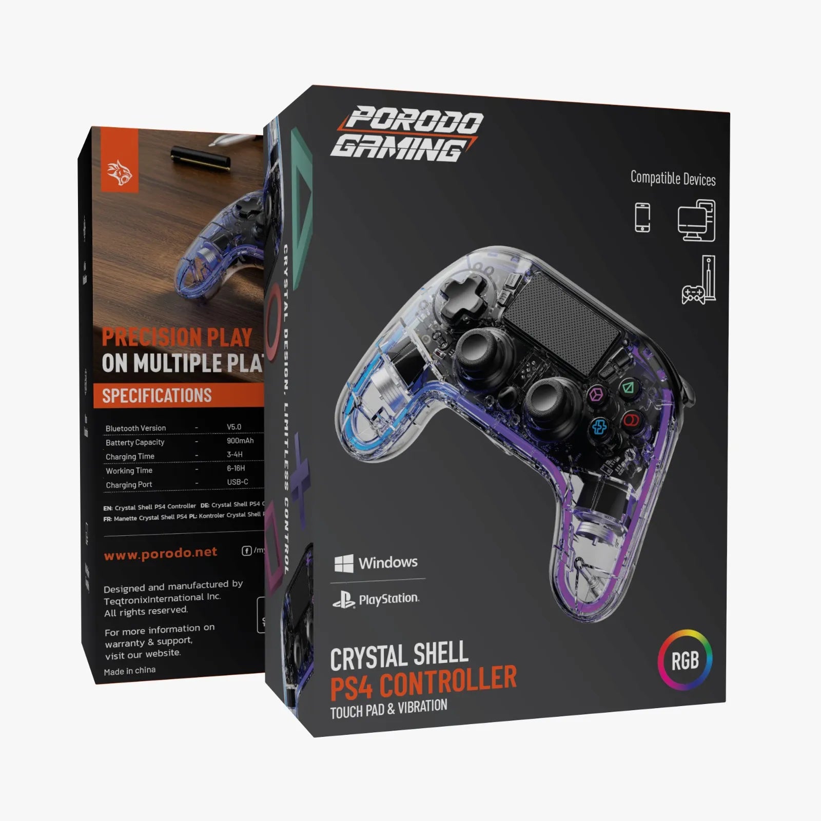 Crystal Shell PS4 Gamepad Transparent RGB Controller – Porodo Gaming