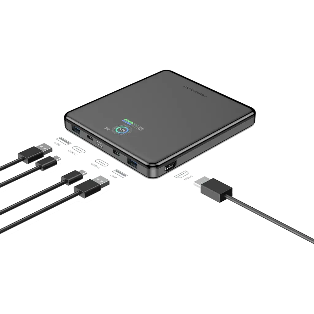 Powerology VoltStream 20000mAh Power Bank with 100W PD & 4K HDMI Output – Black