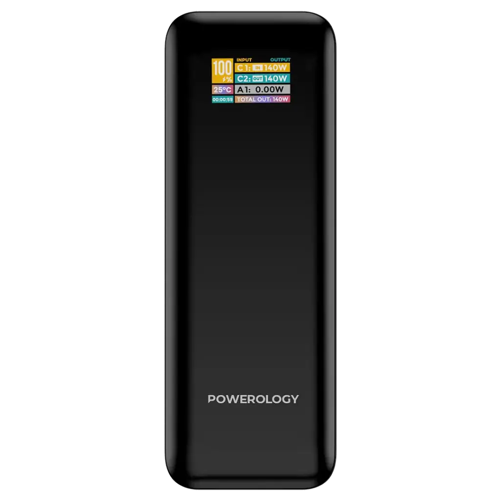 Powerology NeuroVolt 140 Power Bank 27000mAh with 140W Power Delivery & Smart Display – Black