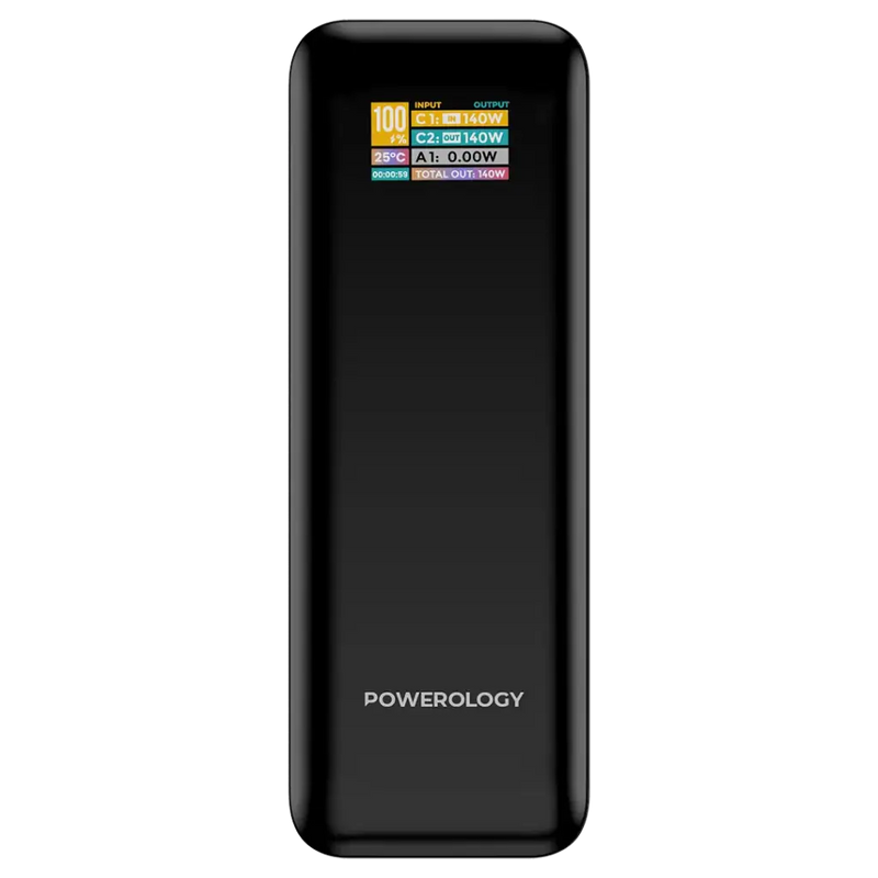 باور بانك Powerology NeuroVolt 140 بسعة 27000mAh وشحن سريع 140 واط PD مع شاشة ذكية ملونة – أسود-1