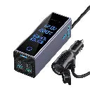 Powerology 200W Car Power Inverter with Dual AC Sockets, PD 36W USB-C & Retractable Cable – Gray