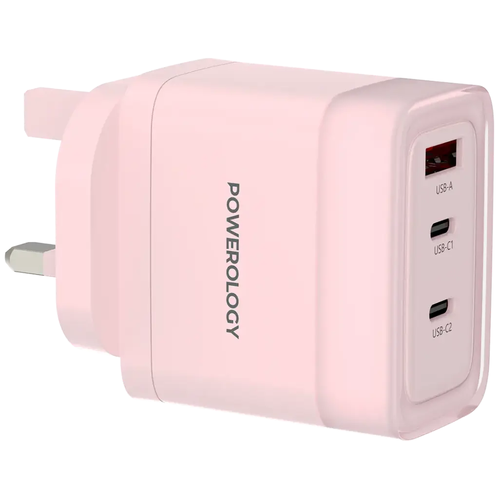 Powerology Lunex Series 65W Fast Charging Adapter USB-C + USB-C + USB-A – Multiple Colors