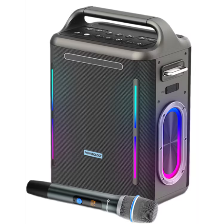 سماعة Powerology Karaoke Party Speaker بقوة 300 واط مع ميكروفون لاسلكي – موديل PWLAU013