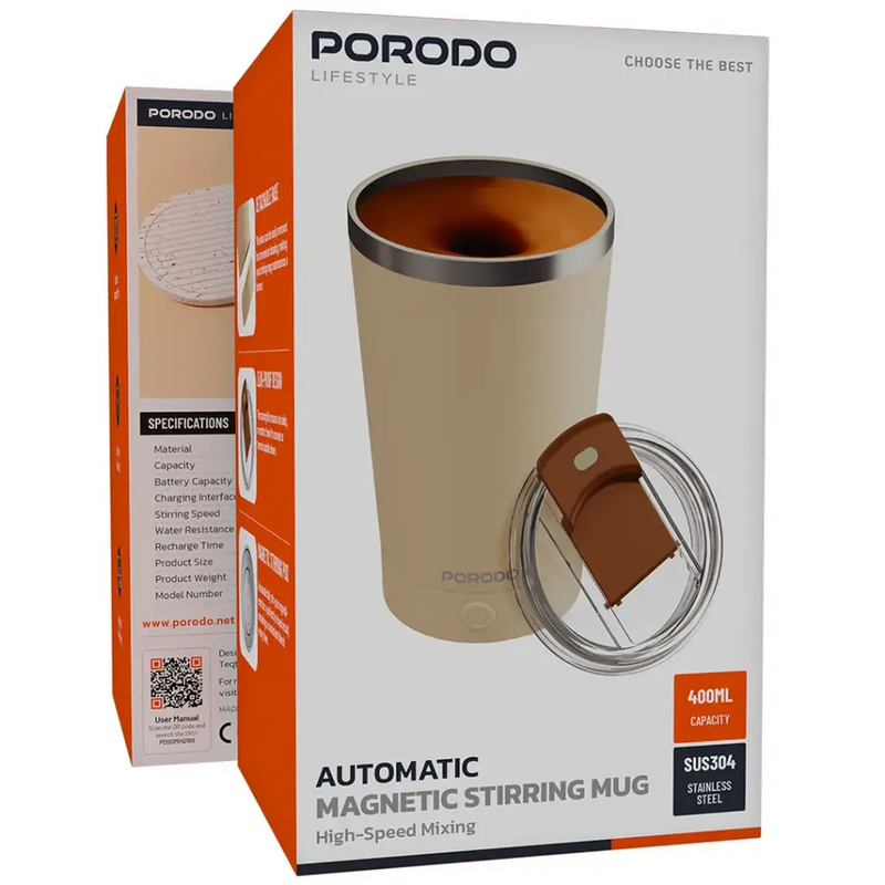 Porodo كوب ذاتي التحريك قابل للفصل جدار مزدوج من الستانلس ستيل 400 مل (CREAMY)-3