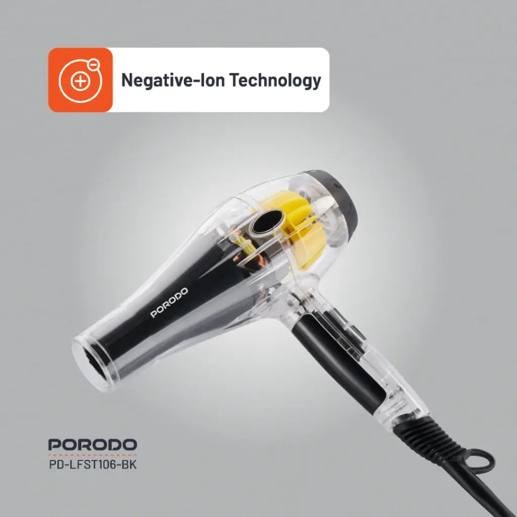 مجفف الشعر Porodo Lifestyle Crystal Shell مع 3 فوهات تصفيف