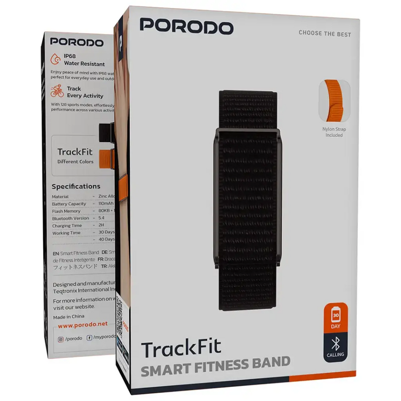 سوار Porodo TrackFit بدون شاشة مع حزام أسود وبرتقالي-5