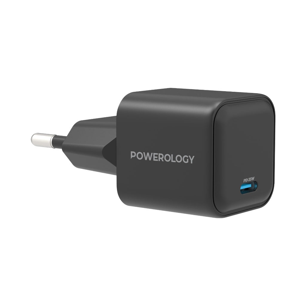 Powerology UltraQuick 35W Single Port Type-C GaN Charger with EU Plug – Black