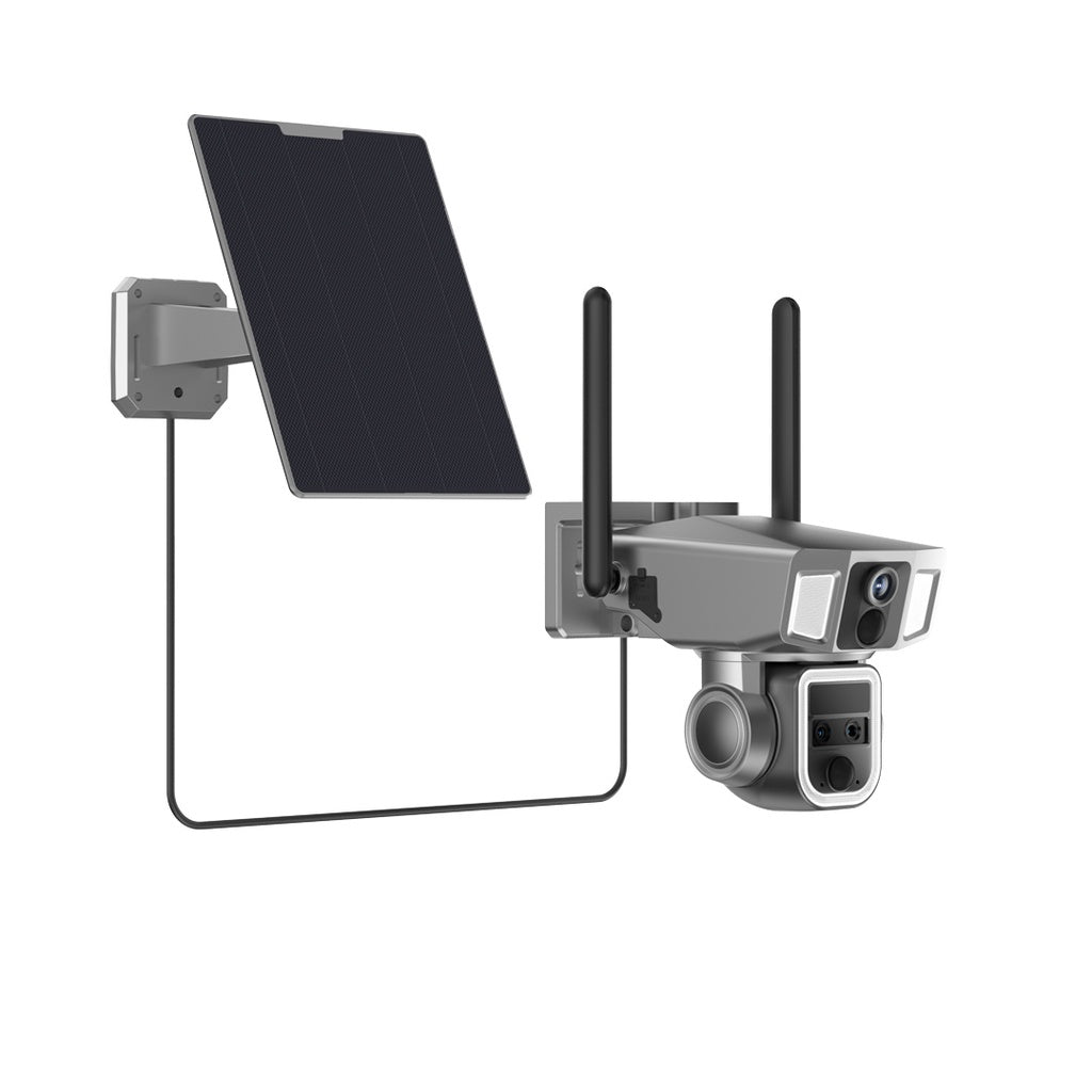Powerology 4G WiFi 360° Dual Lens Outdoor Security Camera with 10X Zoom, Solar Panel & AI Motion Detection – Black