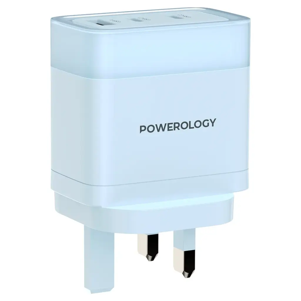 Powerology Lunex Series 65W Fast Charging Adapter USB-C + USB-C + USB-A – Multiple Colors