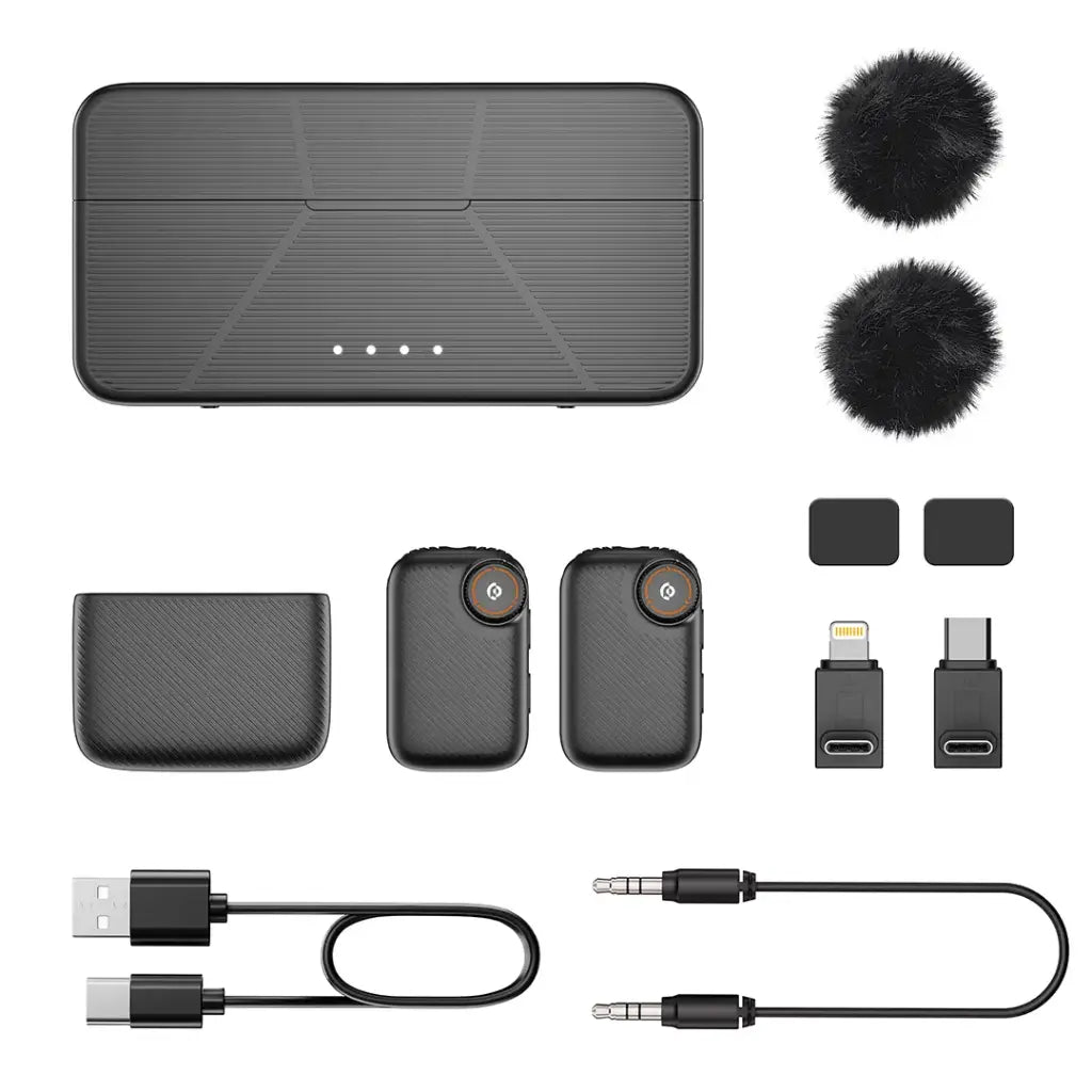 Powerology Pure Q1 AI Noise-Cancelling Wireless Microphone System with Touchscreen Display – Black