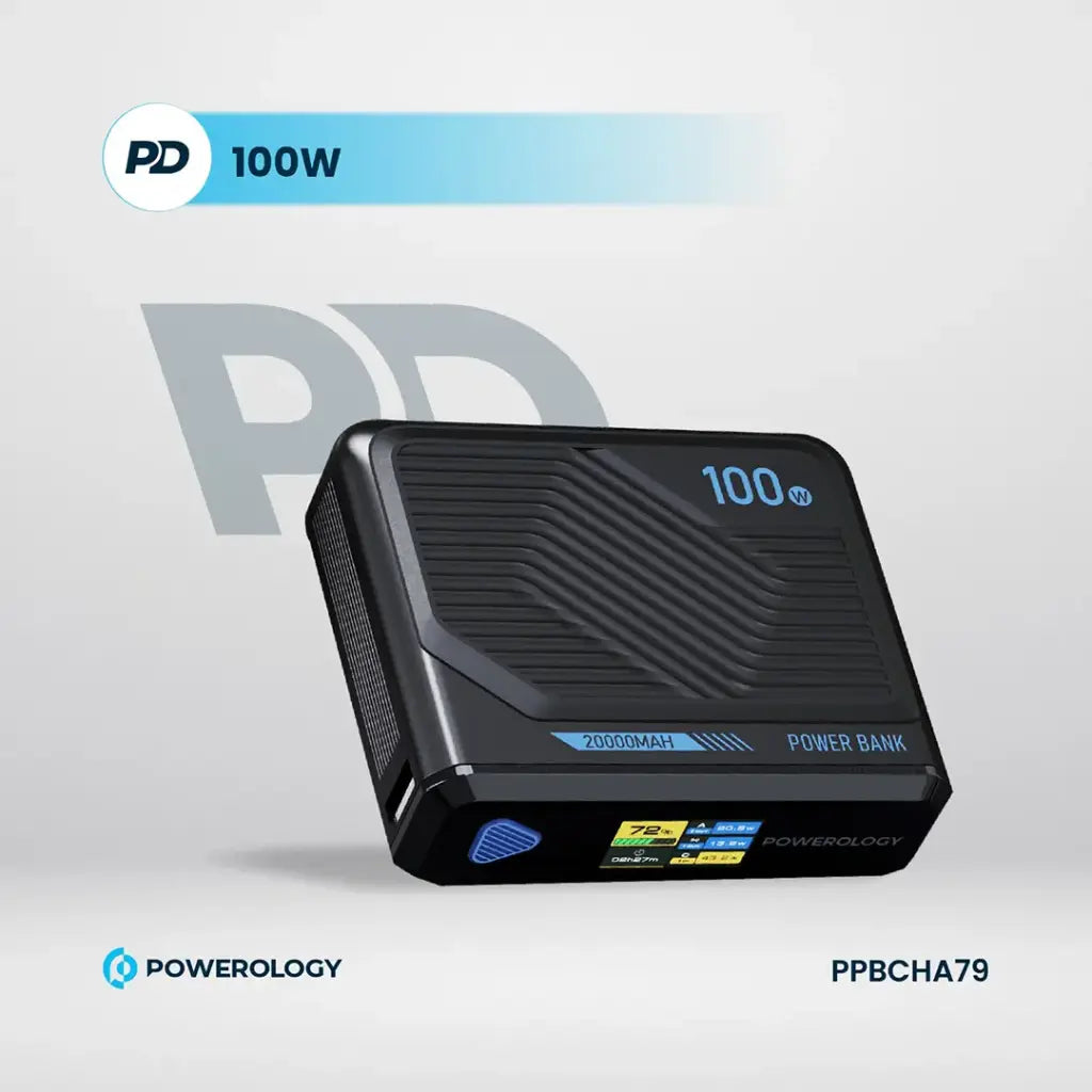 Powerology Ultra-Mini 20000mAh Power Bank 100W PD with 15W MagSafe Wireless Charging – Black