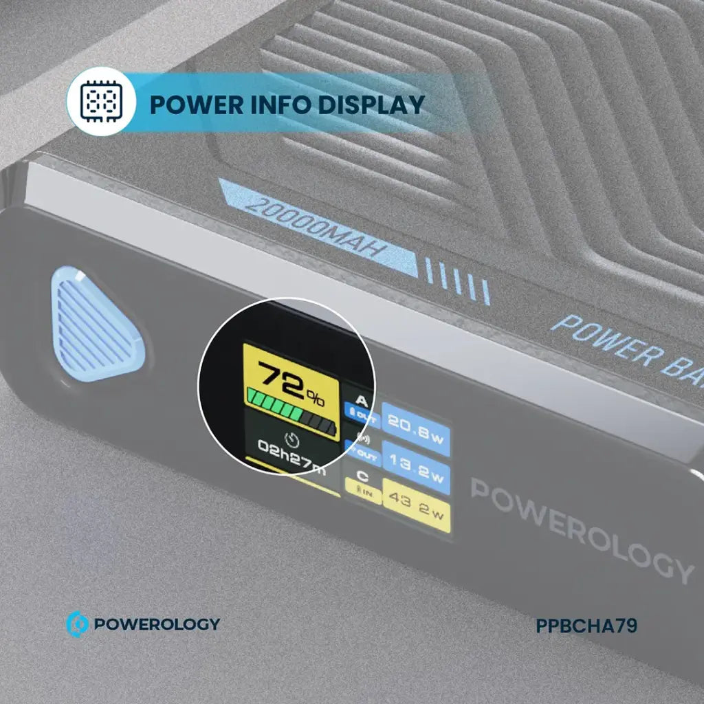Powerology Ultra-Mini 20000mAh Power Bank 100W PD with 15W MagSafe Wireless Charging – Black