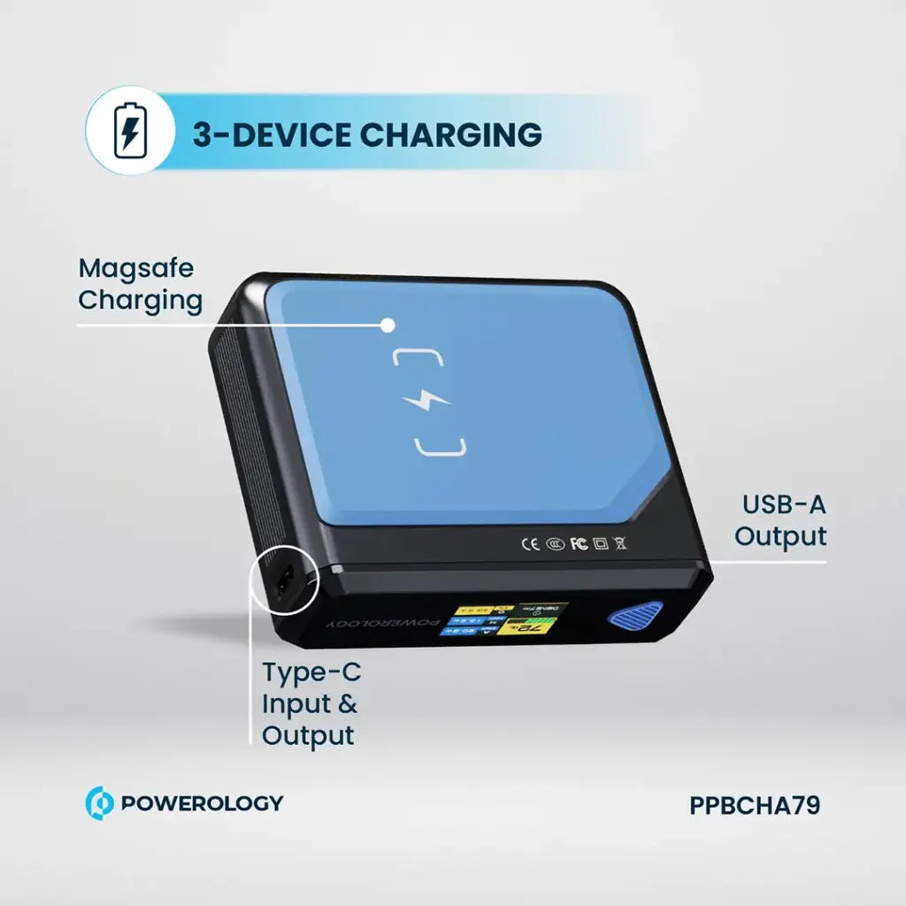 Powerology Ultra-Mini 20000mAh Power Bank 100W PD with 15W MagSafe Wireless Charging – Black