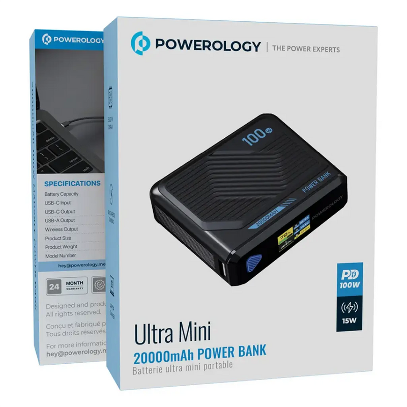 باورولوجي بنك طاقة Ultra-Mini بسعة 20000 مللي أمبير مع شحن سريع PD بقوة 100 واط وشحن لاسلكي MagSafe بقوة 15 واط – أسود-9