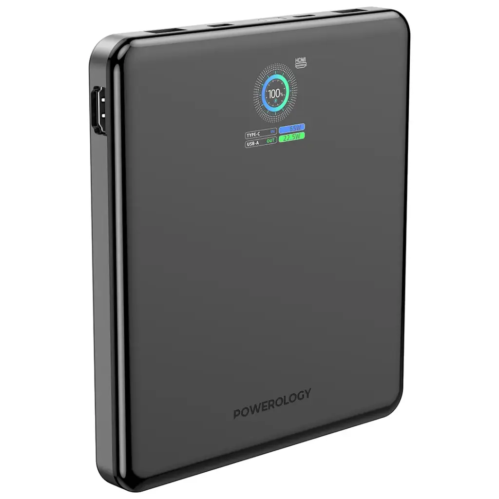 Powerology VoltStream 20000mAh Power Bank with 100W PD & 4K HDMI Output – Black