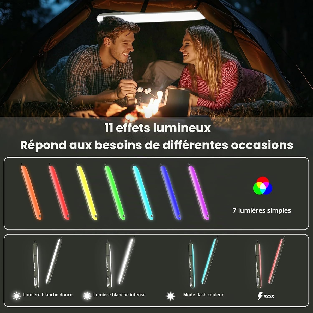ZTARX Camping Lights Bar, Solar Inflatable Lanterns Colorful 86*12cm