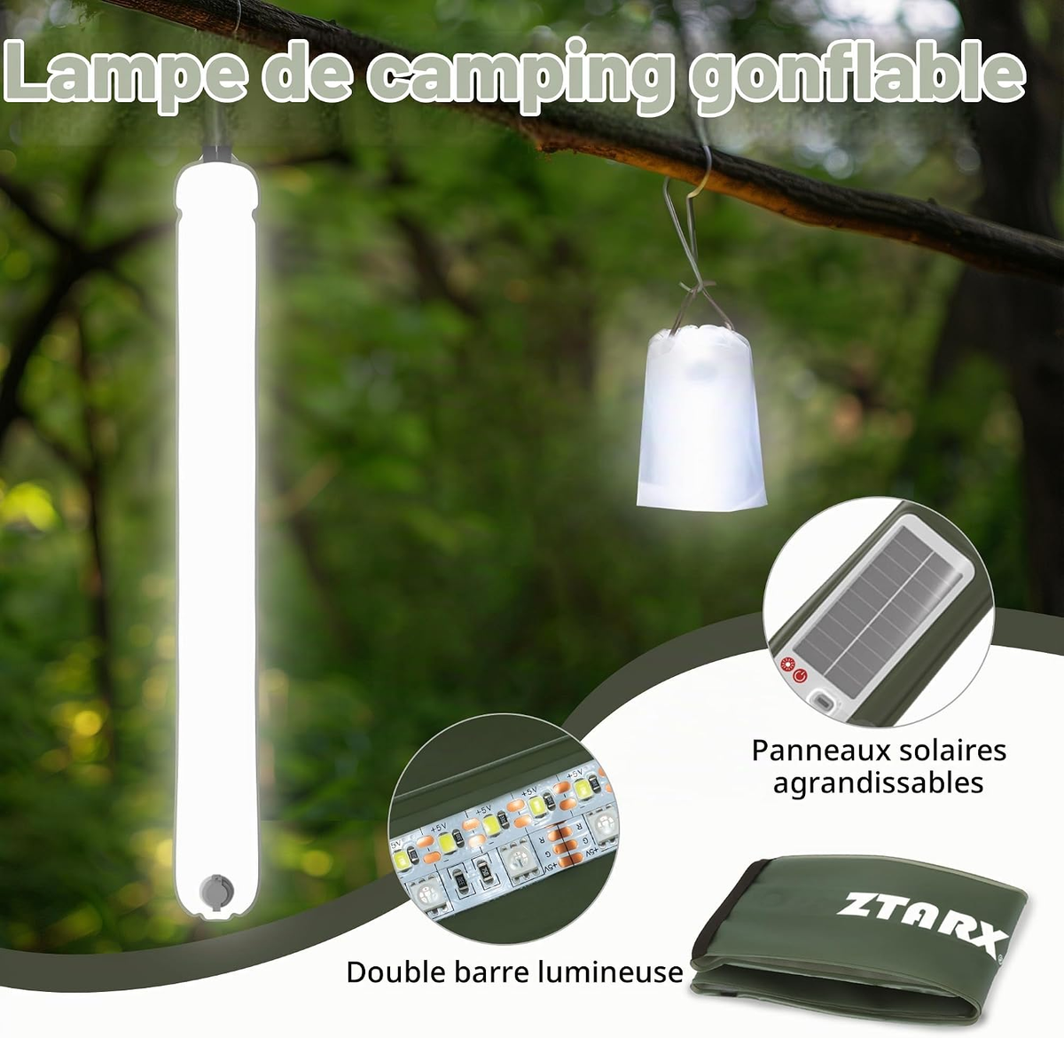 ZTARX Camping Lights Bar, Solar Inflatable Lanterns Colorful 86*12cm