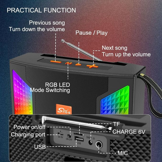SinG-e  ZQS-826 30W Rechargeable Flashlight Subwoofer - BT Stereo Speaker