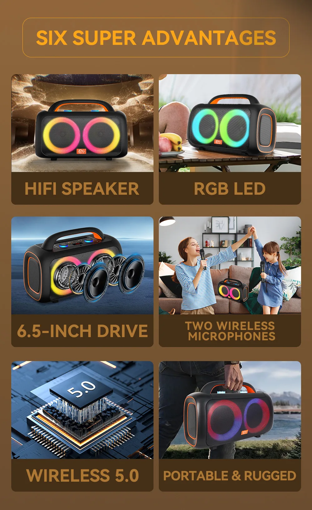 SING-E ZQS-L19 Wireless Karaoke Speaker with Microphone & LED Lights - Perfect for Kids Home