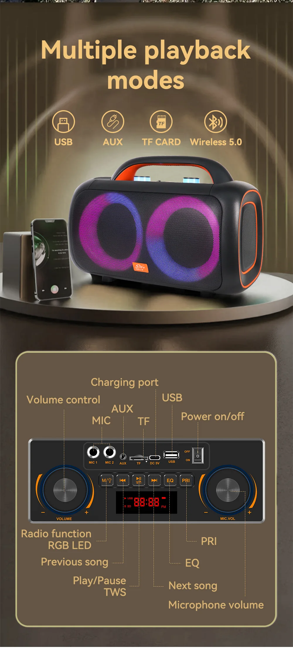 SING-E ZQS-L19 Wireless Karaoke Speaker with Microphone & LED Lights - Perfect for Kids Home