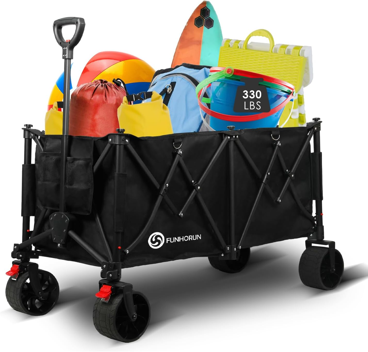 FUNHORUN Foldable Camping Cart Heavy Duty Collapsible Folding Wagon with Wheels and Brake