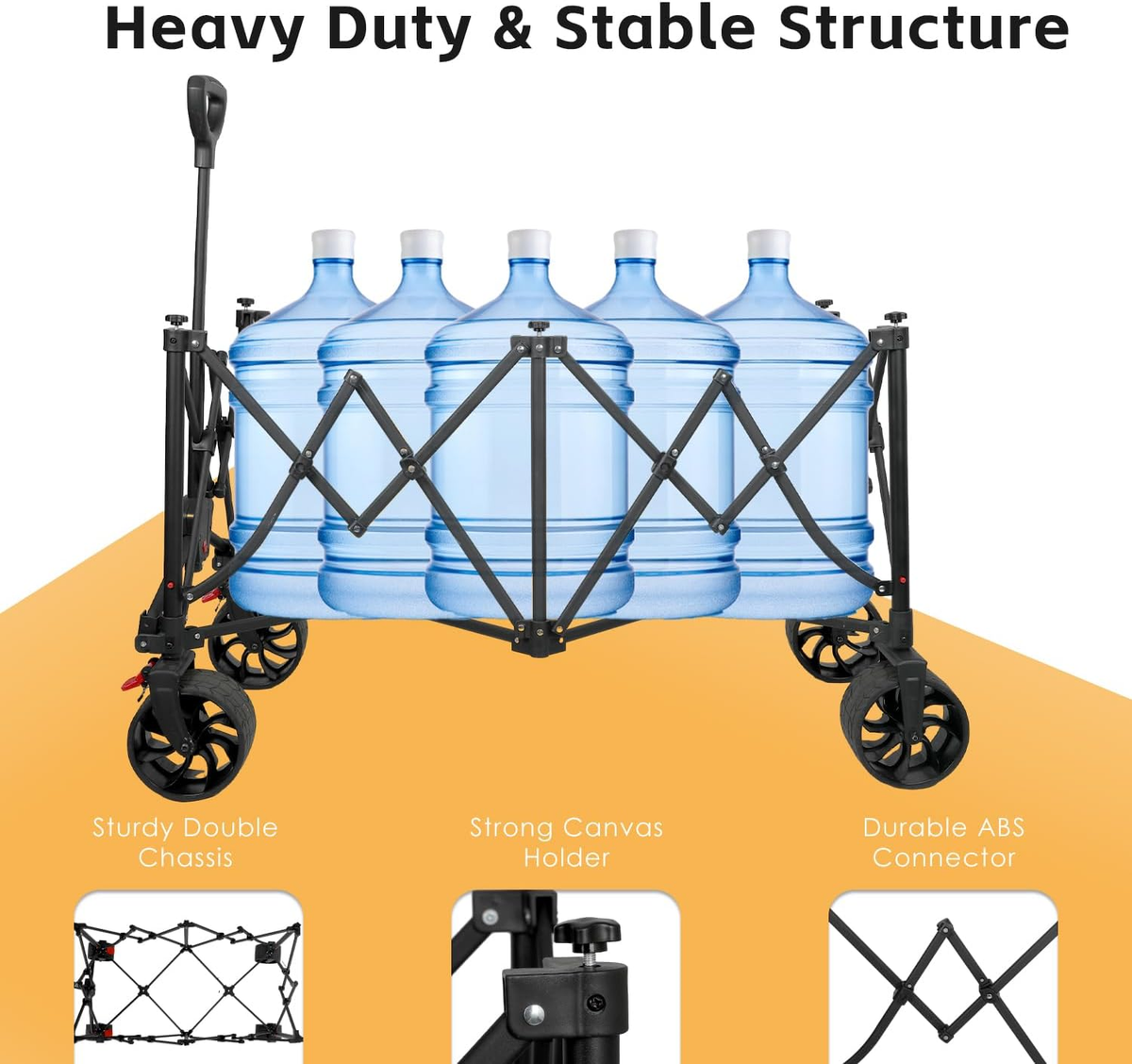 FUNHORUN Foldable Camping Cart Heavy Duty Collapsible Folding Wagon with Wheels and Brake