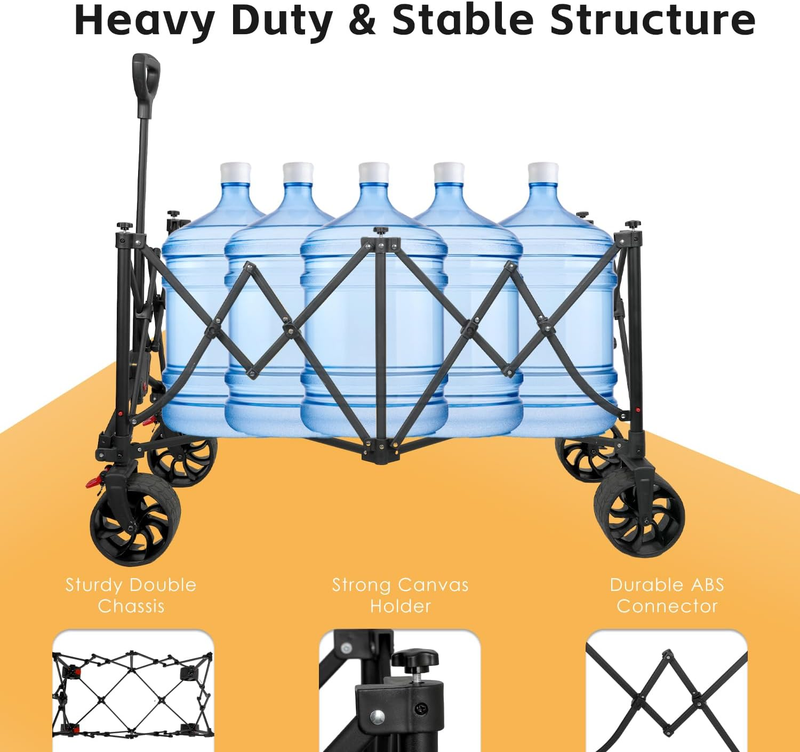 FUNHORUN Foldable Camping Cart Heavy Duty Collapsible Folding Wagon with Wheels and Brake