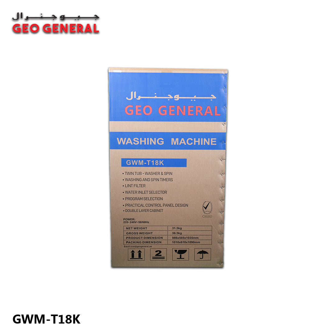Geo General Washing Machine 18kg | Strong & Super Wash Gwm-t18k-ANW