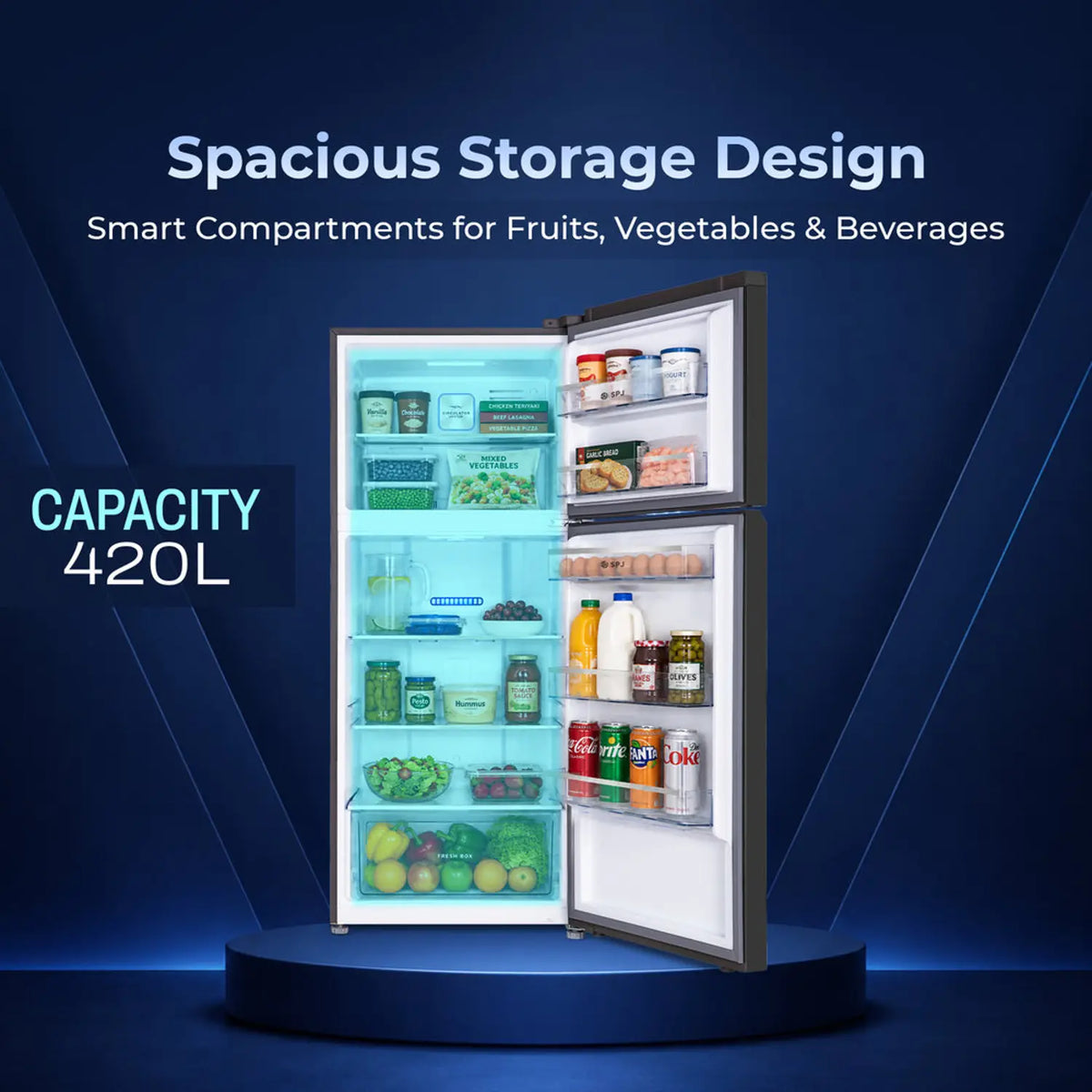 Spj 420l Top Mount Refrigerator Double Door Total No Frost Inverter Compressor Fast Cooling Led Display Spj-Posh-Tmsw550c-4