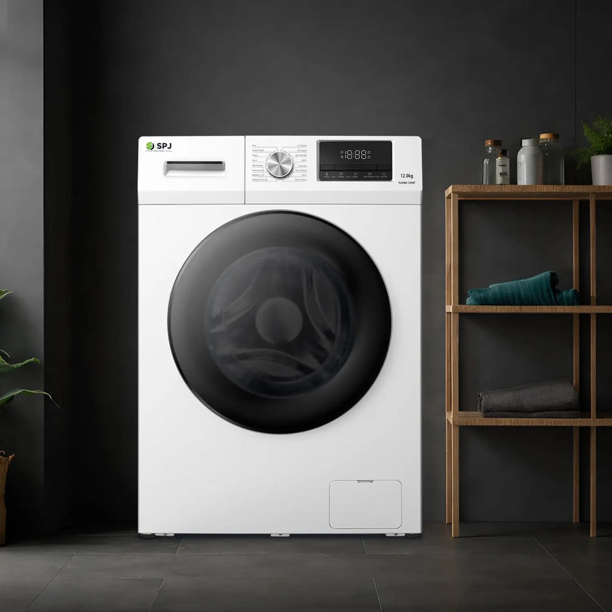غسالة ملابس أمامية أوتوماتيكية بالكامل Spj بسعة 12 كجم بمحرك BLDC Inverter بسرعة 1400 دورة في الدقيقة Spj-Flfamx-12kwt