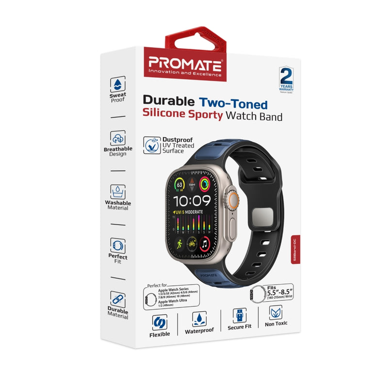 سوار ساعة Apple من السيليكون PROMATE SiliBand-DC مزدوج اللون متوافق مع 42/44mm
