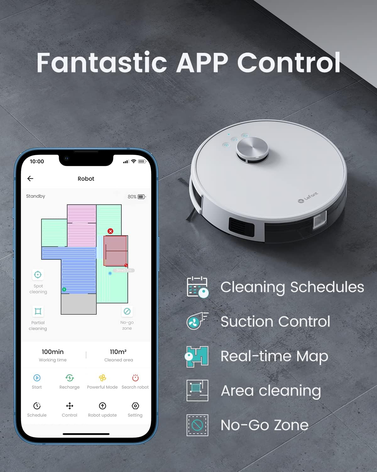 Lefant M1 Robot Vacuum Cleaner with Mop 4000Pa 2.4G Wi-Fi App/Alexa Control