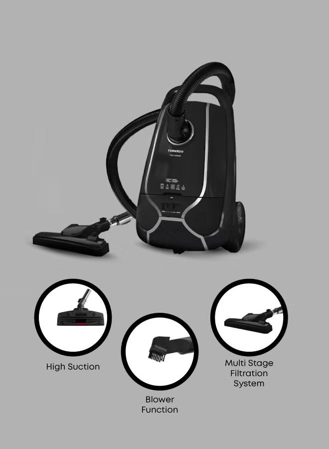 Tornado Vacuum Cleaner 2000 Watt 6 Liter Hepa Filter - Black Tvc-2000Eb-4