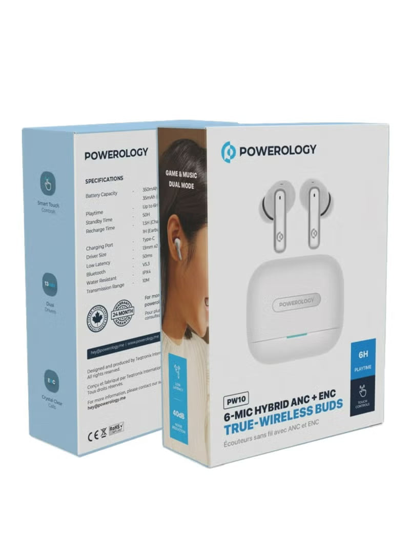 Powerology سماعة أذن Hybrid ANC+ENC 6Mic