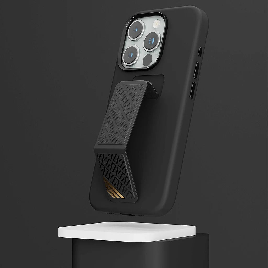 غطاء سيليكون Levelo iPhone 15 Pro Morphix مع قبضة جلدية Levelo - أسود