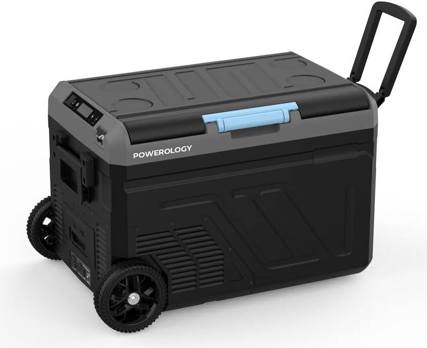Powerology Portable Fridge 40L with Dual Compartment and Trolly - Gray