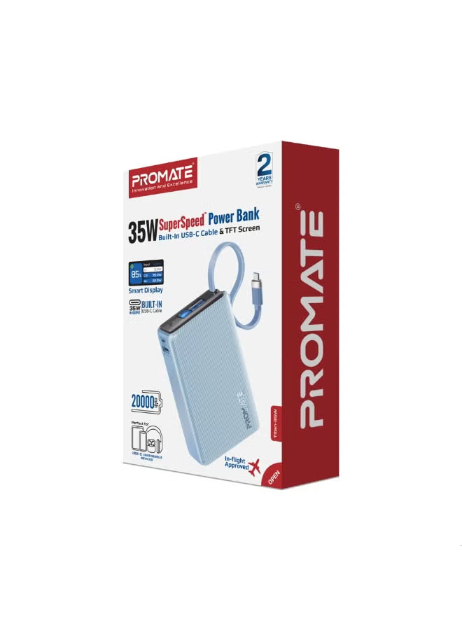 PROMATE Titan-35W باور بانك بسعة 20000mAh مع مخرج إجمالي 35W و 35WPD USB-C