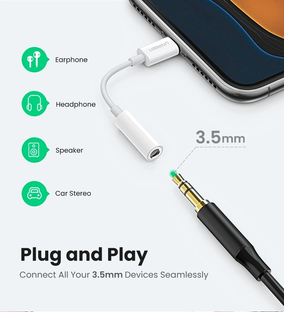 UGREEN Lightning to 3.5mm Headphone Jack Adapter White