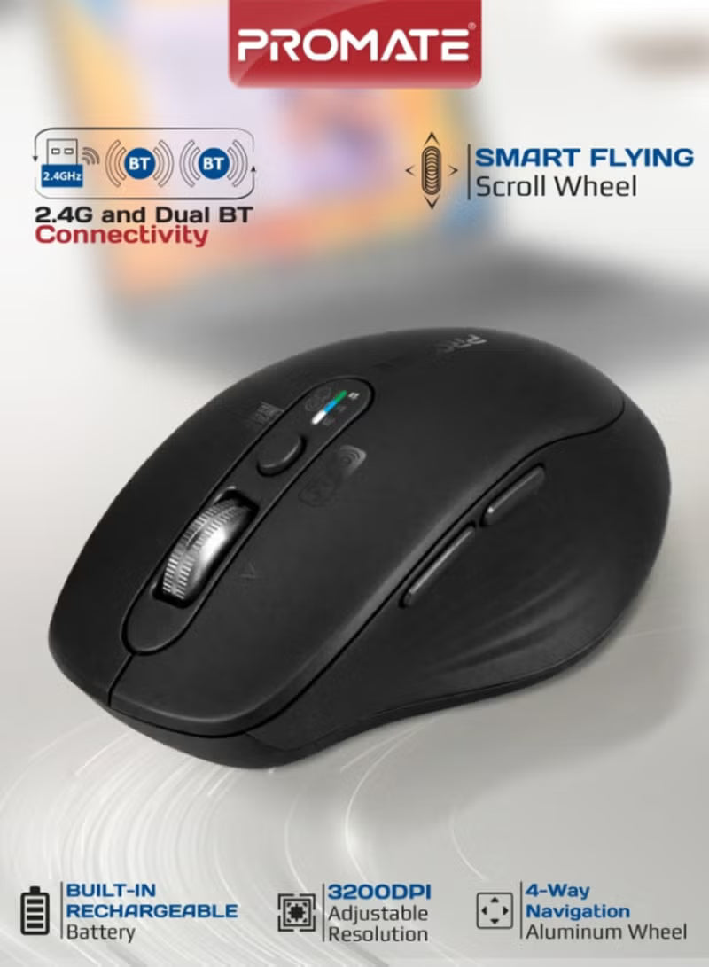 PROMATE SamoTri.White Multi Device Connection 3200DPI Dual Mode Wireless-15