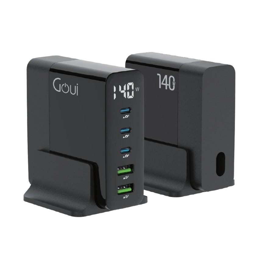 GOUI GAN 140W Desktop Fast Charger 5 Ports UK Plug – Black
