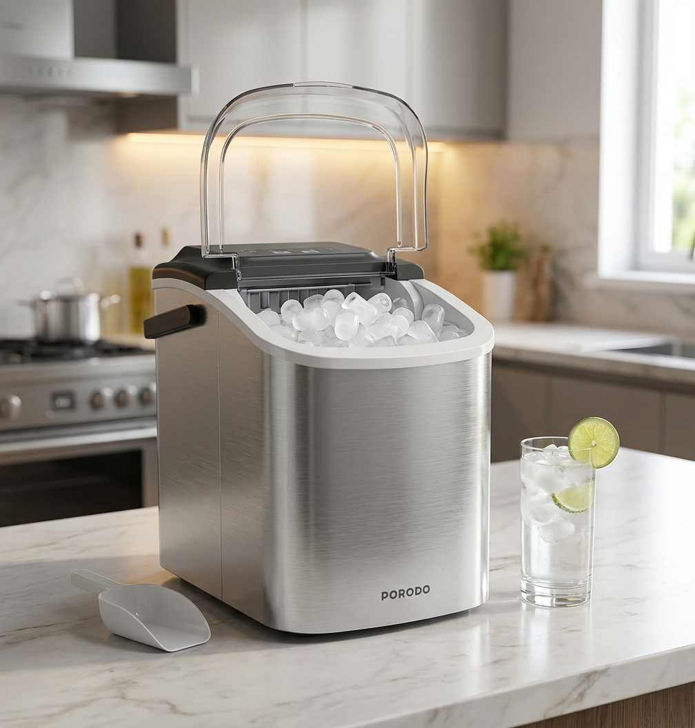 ماكينة صنع الثلج Porodo Instant Bullet Ice Maker بغطاء شفاف
