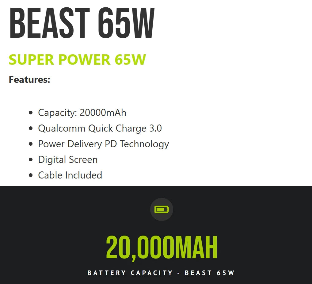 باور بنك Goui Beast بقوة 65 واط وسعة 20000mAh