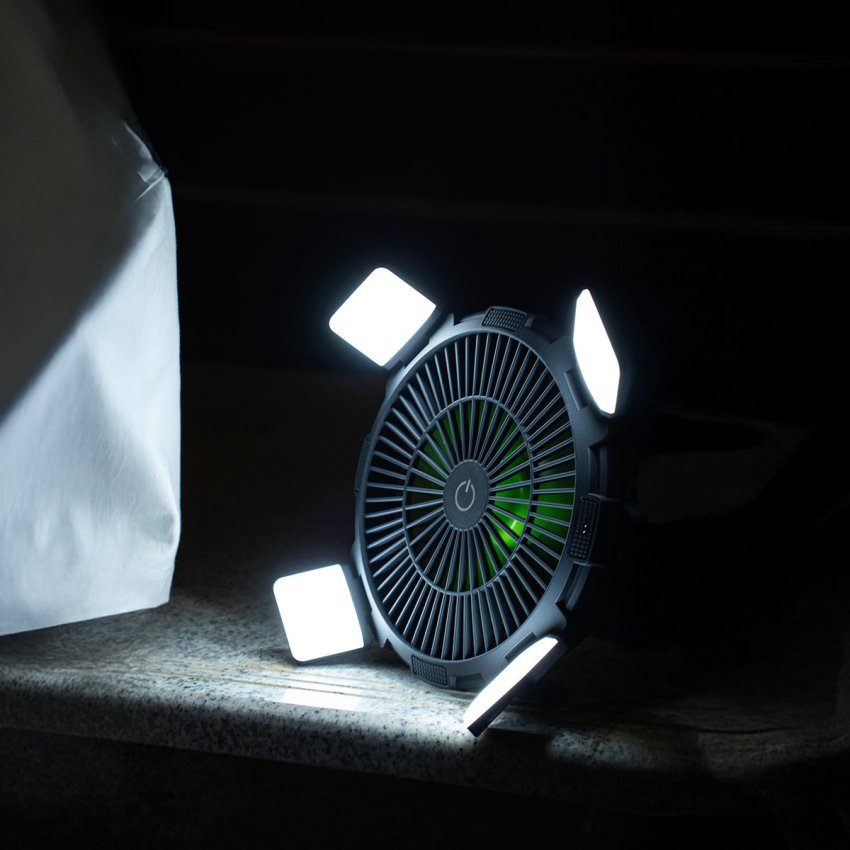 GOUI Flow Multifunctional Portable Fan with LED Light – Black